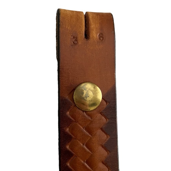 ❌ SOLD ❌ Leather Belt With Woven Braided Inset Brown Size 36 - Picture 3 of 6